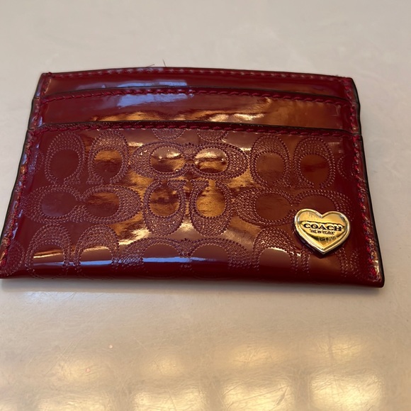 COPY - Coach Signature Burgundy Patent Leather Credit Card/Business Card/Money … - Picture 2 of 6